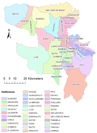 Mapa de Ubicación de parroquias del cantón Quito.