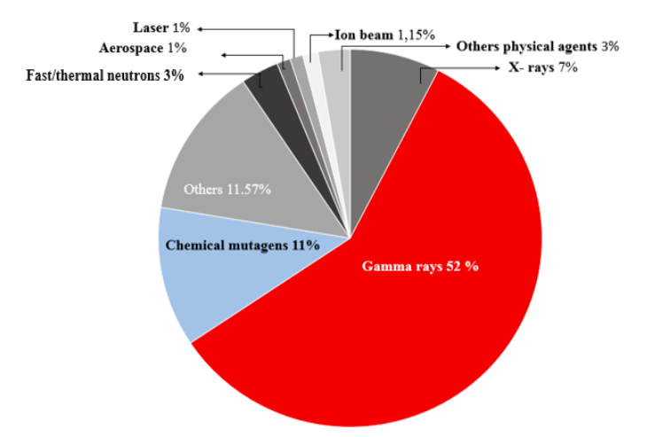 Distribution of mutagen types used in mutation induction (March 2025, FAO/IAEA MVD)