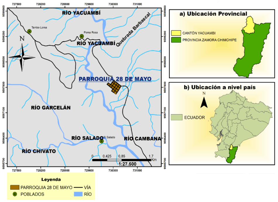 Ubicación de la parroquia 28 de mayo, cantón Yacuambi. Elaboración propia
