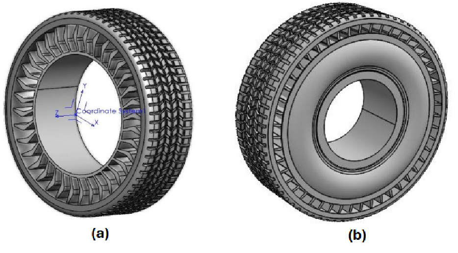 (a) CAD Model of Non-Pneumatic Tire. (b) CAD Model Hybrid Tire