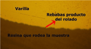 Micrografía metalográfica de de muestra patrón (tramo recto), varilla de 10 mm.