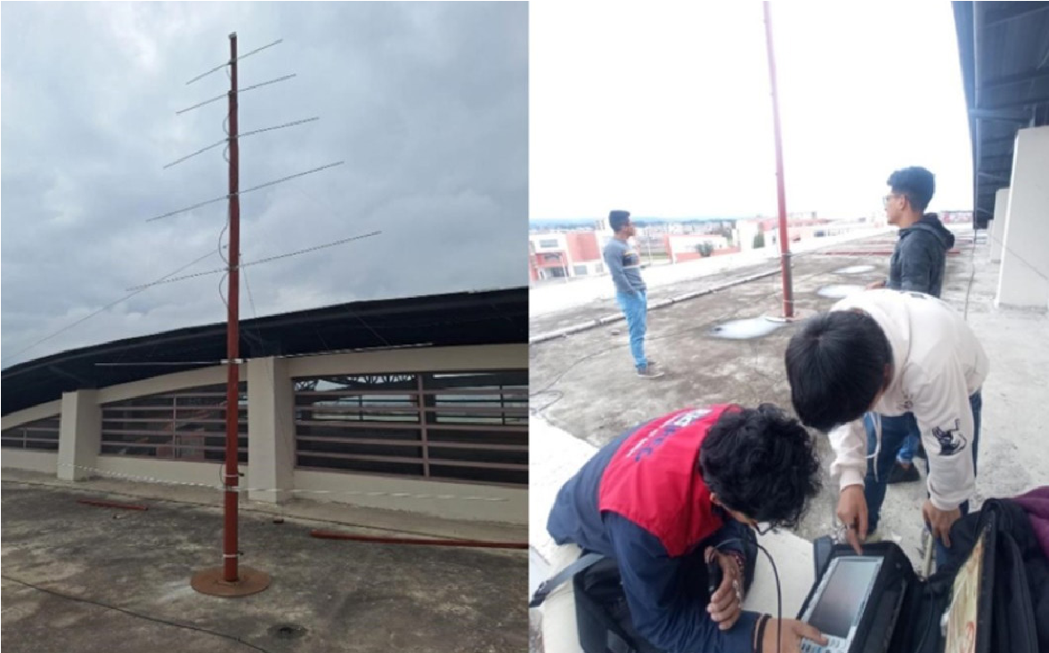 Instalación de la antena logarítmica y pruebas iniciales de funcionamiento.