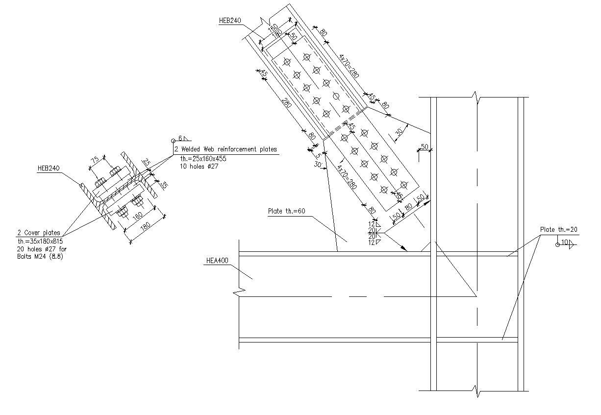 Web reinforced connection for a tensioned member