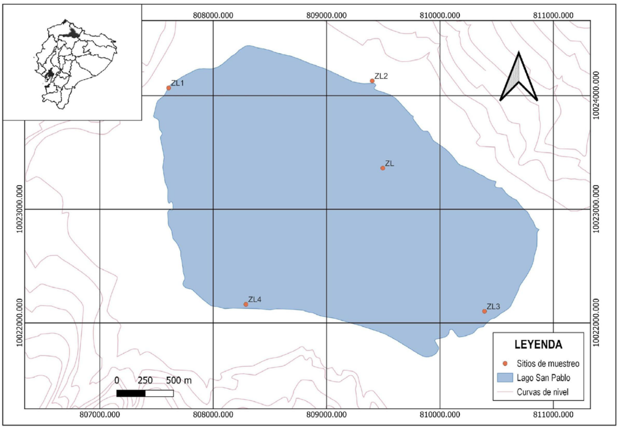 Ubicación geográfica del lago San Pablo, provincia de Imbabura. Mapa elaborado por: Andrés Arévalo.