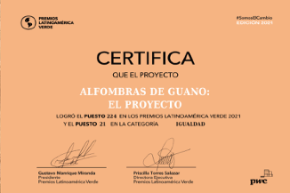 Certificado del puesto No 21 en los Premios Latinoamérica Verde.