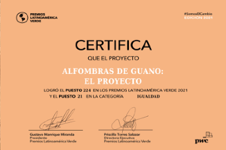 Certificado del puesto No 21 en los Premios Latinoam&eacute;rica Verde.