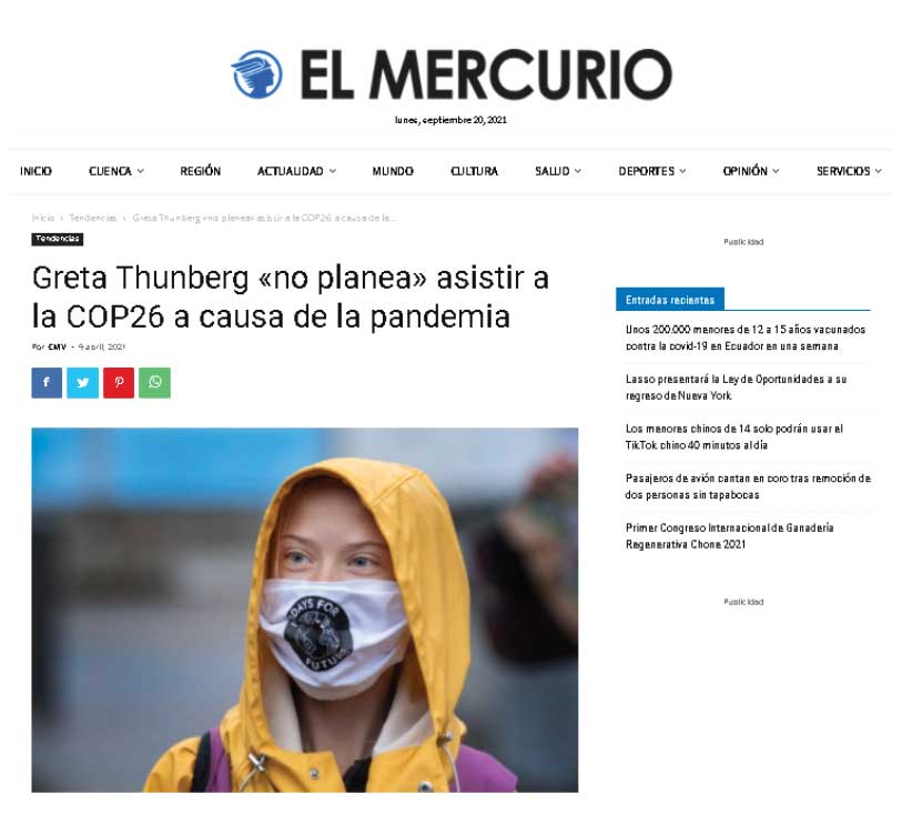 Noticia de Elmercurio.com.ec,
de Ecuador, en la que se aprecia la norma de la personalización.