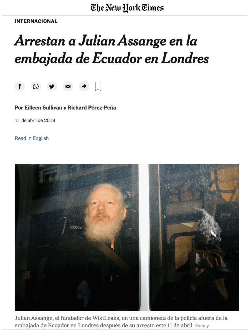 Ejemplo del contenido de The New York Times publicado el 11 de abril
de 2019. Captura de pantalla.