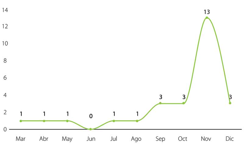 Número de medios por meses (marzo
a diciembre de 2020).