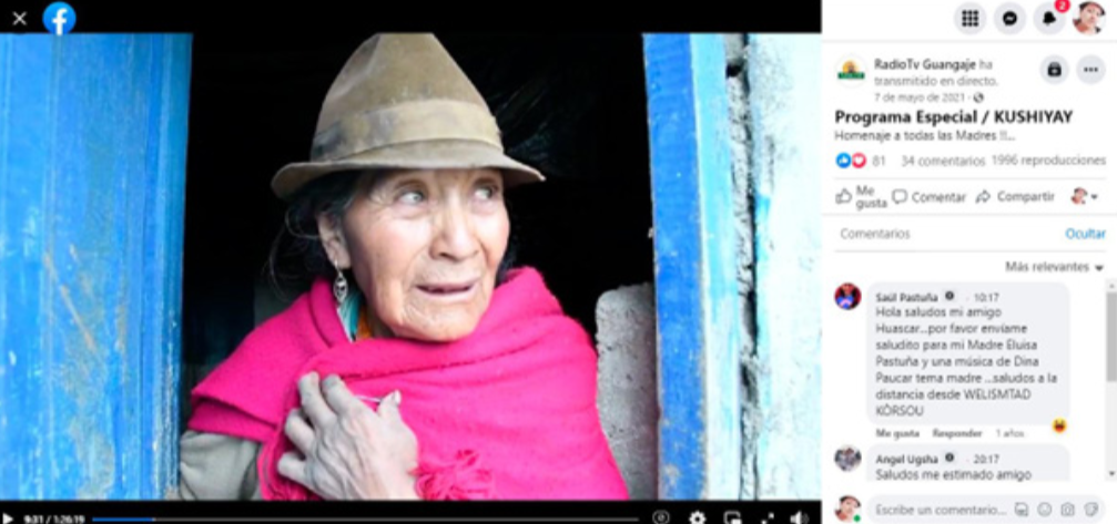 Espacios de entrevista y noticias sobre el diario vivir de los habitantes de Guangaje en Facebook.