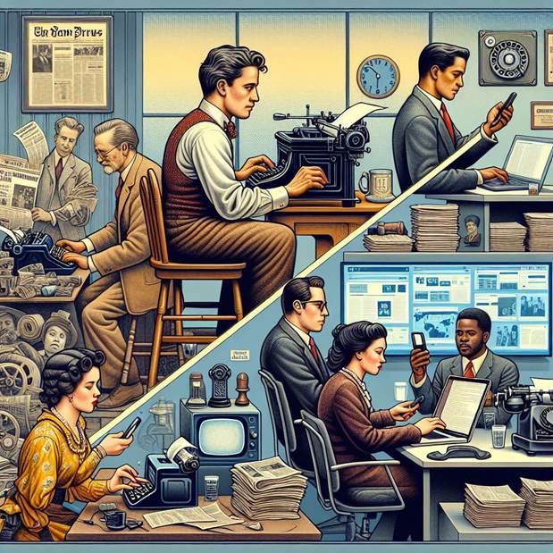 La revoluci&oacute;n tecnol&oacute;gica cambi&oacute; las din&aacute;micas de producci&oacute;n de noticias del papel a la pantalla Imagen generada con inteligencia artificial