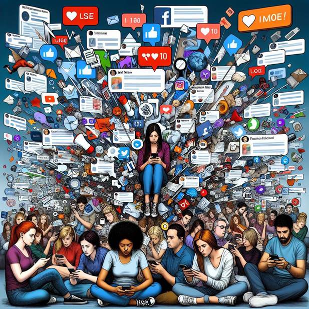 La revoluci&oacute;n tecnol&oacute;gica ha provocado que vivamos la era de la &lsquo;infoxicaci&oacute;n&rsquo; por la saturaci&oacute;n de contenidos en internet. Imagen generada con inteligencia artificial.