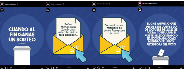 El
Comercio se caracteriza por despertar la curiosidad
de su audiencia al inicio de sus carruseles para que revisen  la noticia  hasta  el final.