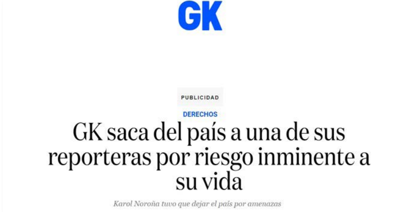 Salida del pa&iacute;s de Karol Noro&ntilde;a anunciado por GK