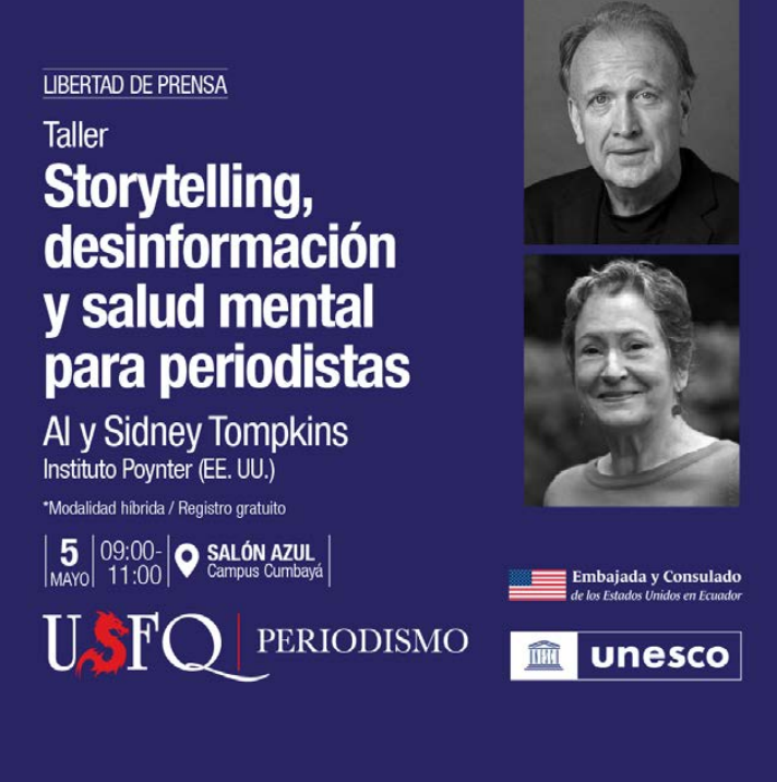 Este es el afiche informativo del taller que ofrecieron Al y Sidney Tompkins como parte de la ceremonia de premiación del Concurso de Periodismo de Frontera, Tercera edición.