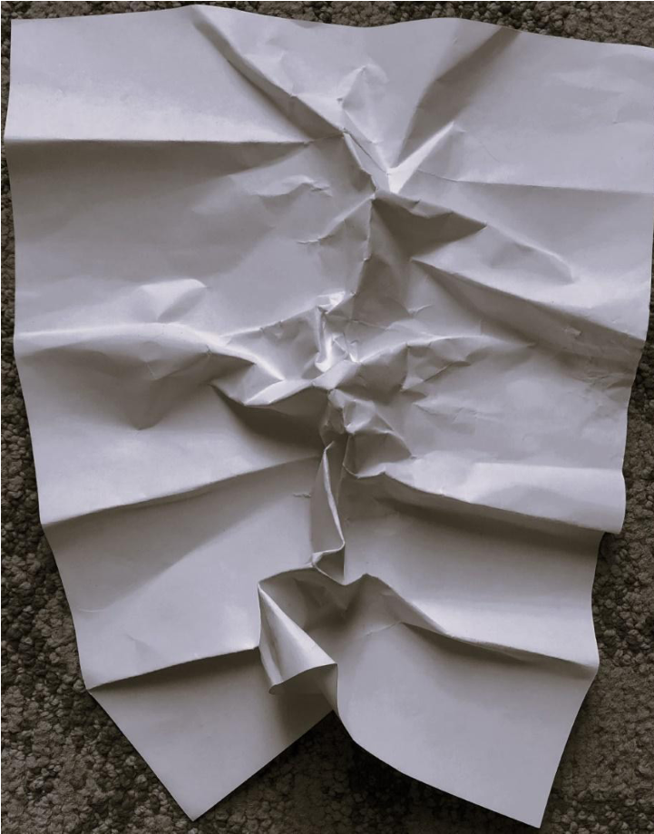 Figura 6. Texturas (Pablo Aguirre) a Luis. Vista de la textura mediante una hoja. Cortes&iacute;a del artista.