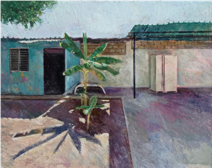 Figura 9. Jurgens Portillo: Patio 3 (2022). &Oacute;leo sobre madera. 24 x 30 cm. Cortes&iacute;a del artista.