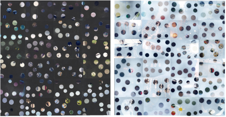 Figuras 21 y 22. Luis Romero: Holes [3 y 4] (1995-2018). Pintura en aerosol sobre fotograf&iacute;as. 60 x 72 cm c/u. Cortes&iacute;a del artista.