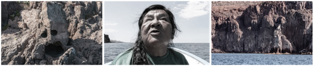 Figura 4. Visita de la informante Pa Ipai, Guadalupe Espinoza, a la Isla Espíritu Santo en Baja California Sur (México). &copy;Fernando Martín Velazco, 2023.