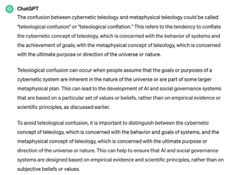 Figura 9. Conversación con ChatGPT 4.0 sobre el término de teleología en sistemas cibernéticos, 2024. https://chatgpt. com/share/4fb543b0-5b0a-4f3b-be2f-512d5d1946c7