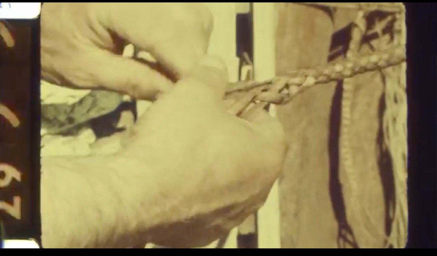 Fotograma de Cuero crudo, la historia del soguero ranchero Martín Gómez, Alberto Antonini (principios de la década de 1970). Cortesía del Museo Histórico de Ranchos.