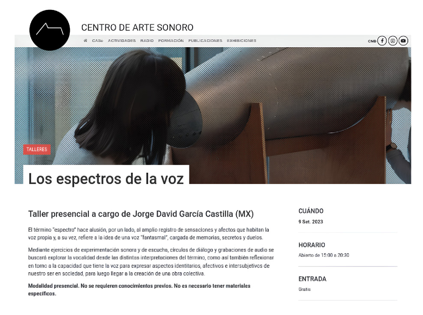 Convocatoria del primer taller de grabación del proyecto AVEs.