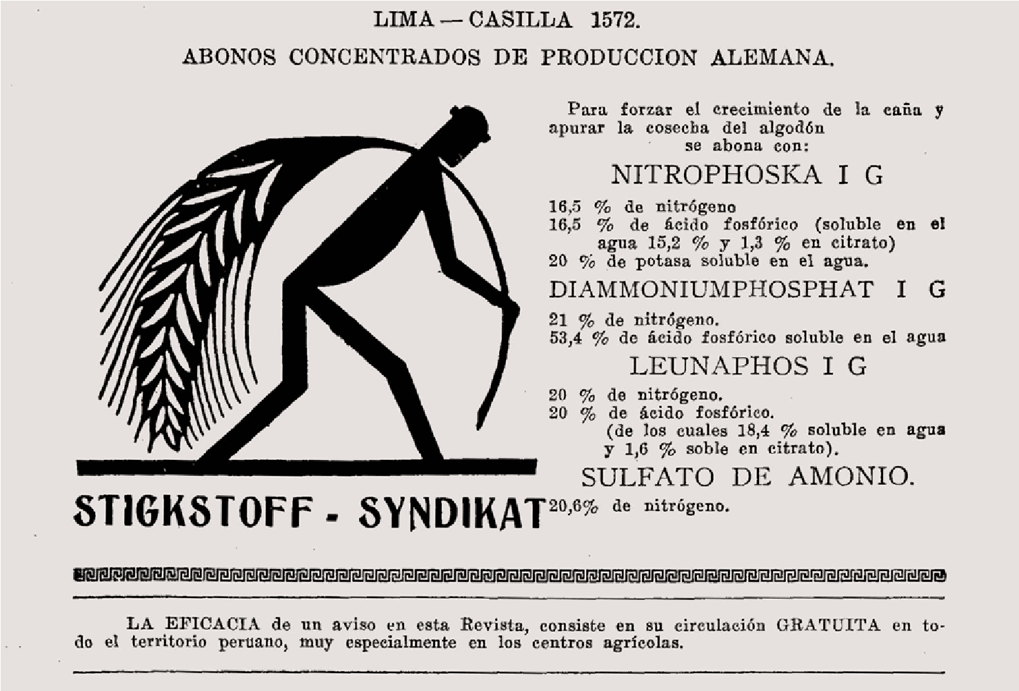 Ilustraci&oacute;n de anuncio publicitario de anilinas alemanas Molnar y C&iacute;a. en el BCAG (1933), vol. IX, n.&deg; 3 y 4, p. 89.