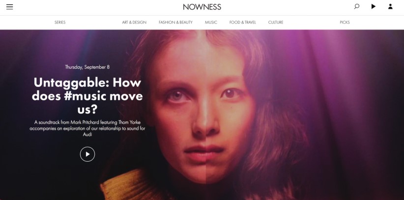 Homepage of Nowness, a brand platform owned LVMH, a French conglomerate marketing high-end brands like Louis Vuitton