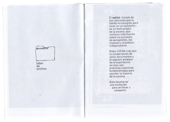 P&aacute;gina 1 y 2 del fanzine Compilado de setlists Vol. 1 (2015)