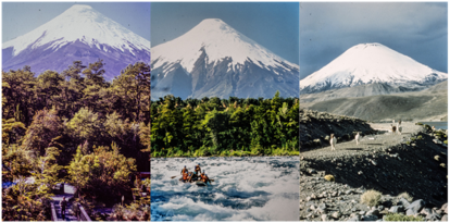 Figura 8. Fotografías de distintas vistas de volcanes en Chile. Archivo Sernatur, Biblioteca Nacional de Santiago. Autor y fecha desconocidos.
