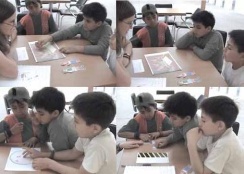 Pruebas con usuarios. Pruebas del juego de Magnetismo con prototipos de papel en grupos focales.Carrasco, A. (2013) [fotograf&iacute;as]
