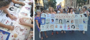  Bandera hecha de retratos
bordados, archivo p&uacute;blico de Bordando luchas de ayer y de hoy, 2023.