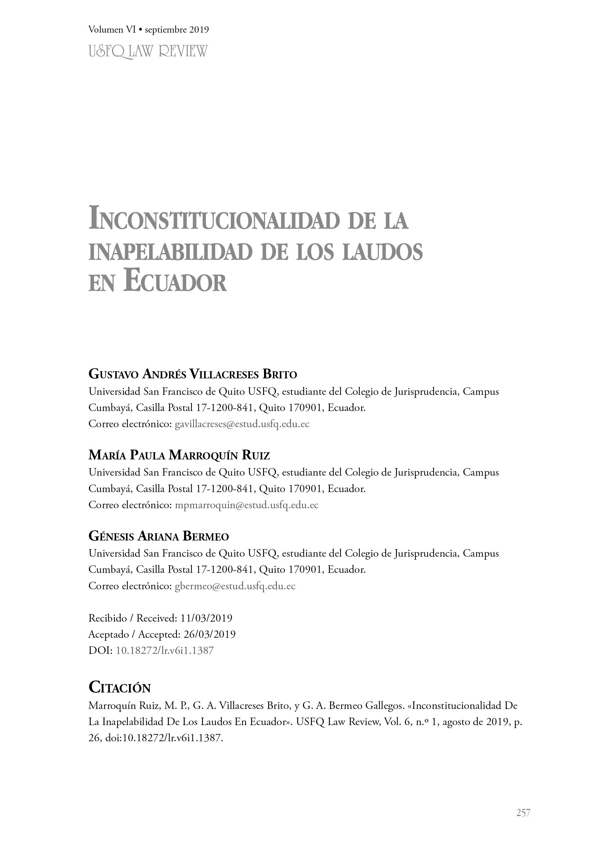 Inconstitucionalidad De La Inapelabilidad De Los Laudos En Ecuador